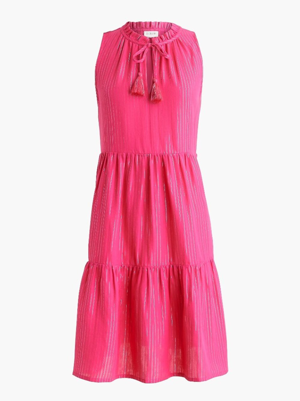 NWT J. Crew Size Large Fuchsia Pink Silver Metallic Stripe Gauze Beach Dress NEW
